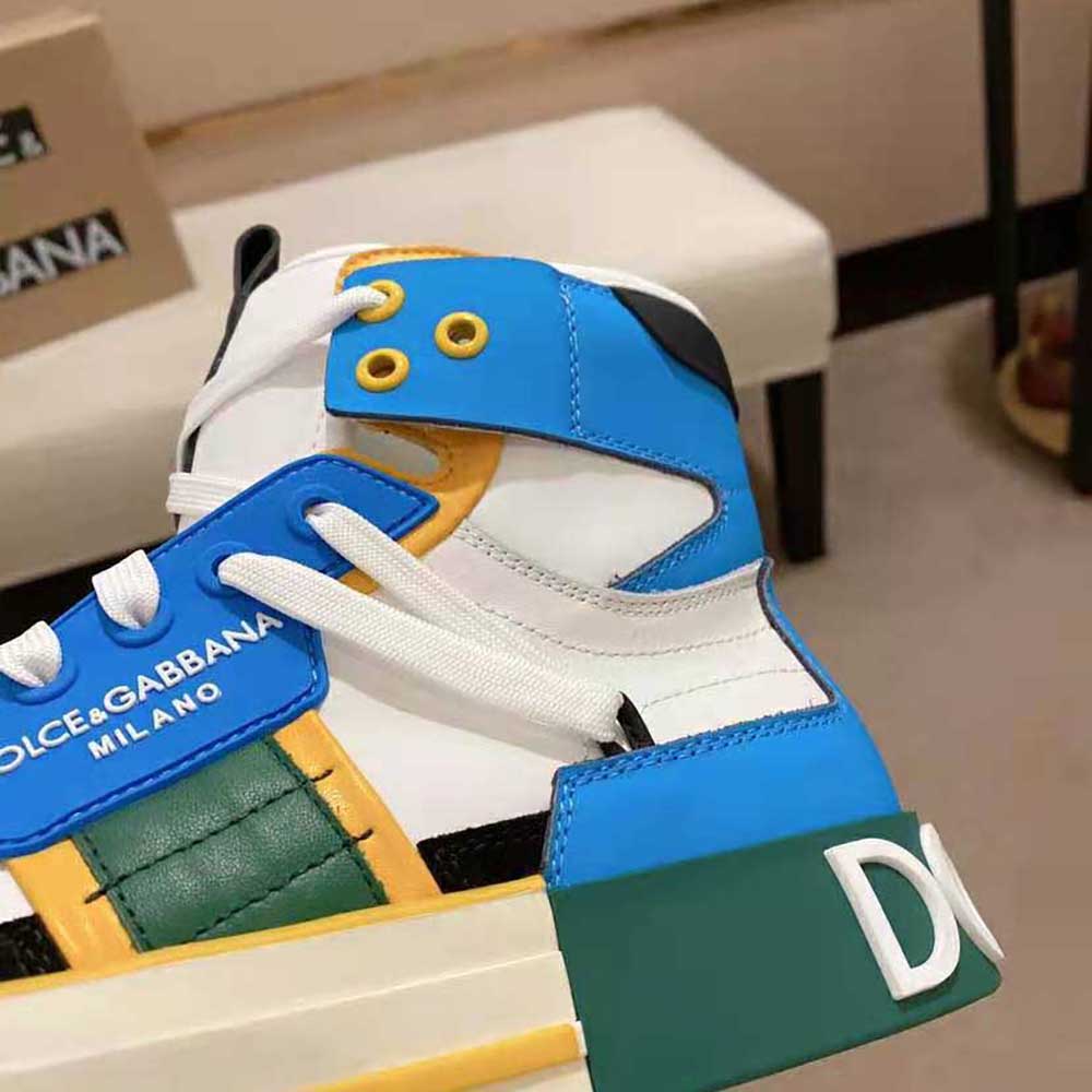 Dolce Gabbana D&G Men Calfskin Custom 2.Zero High-Top Sneakers with Contrasting Details-Blue - image 9