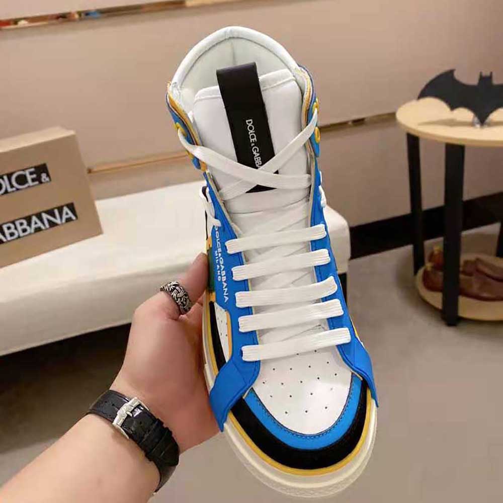 Dolce Gabbana D&G Men Calfskin Custom 2.Zero High-Top Sneakers with Contrasting Details-Blue - image 5