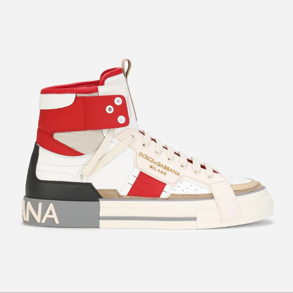 Dolce Gabbana D&G Men Calfskin Custom 2.Zero High-Top Sneakers with Contrasting 