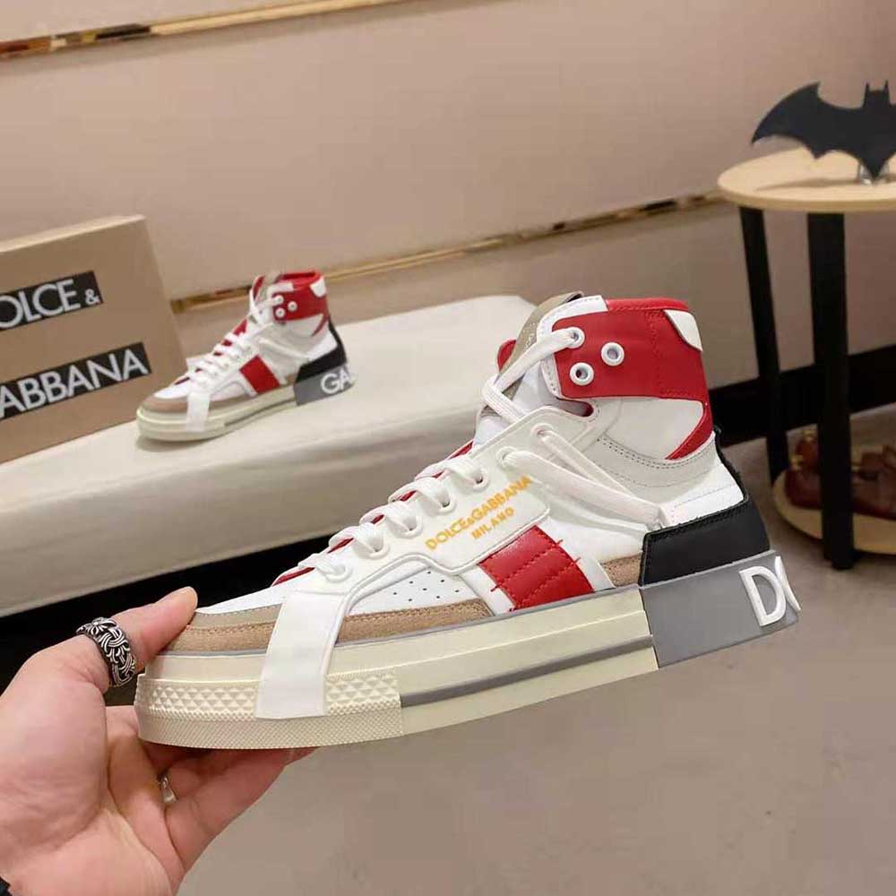Dolce Gabbana D&G Men Calfskin Custom 2.Zero High-Top Sneakers with Contrasting Details-Red - image 4