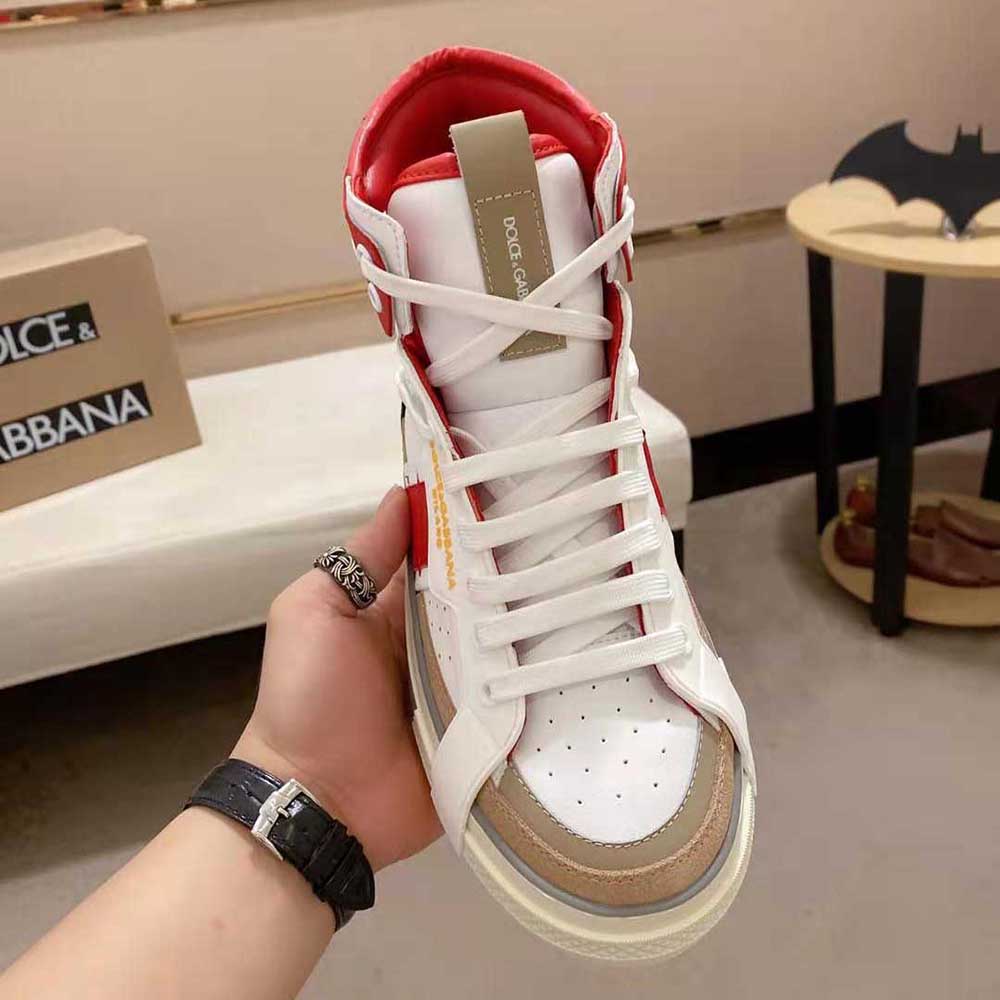 Dolce Gabbana D&G Men Calfskin Custom 2.Zero High-Top Sneakers with Contrasting Details-Red - image 5