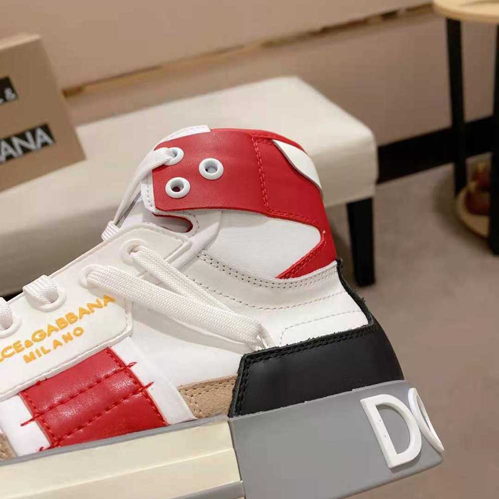 Dolce Gabbana D&G Men Calfskin Custom 2.Zero High-Top Sneakers with Contrasting Details-Red - image 9