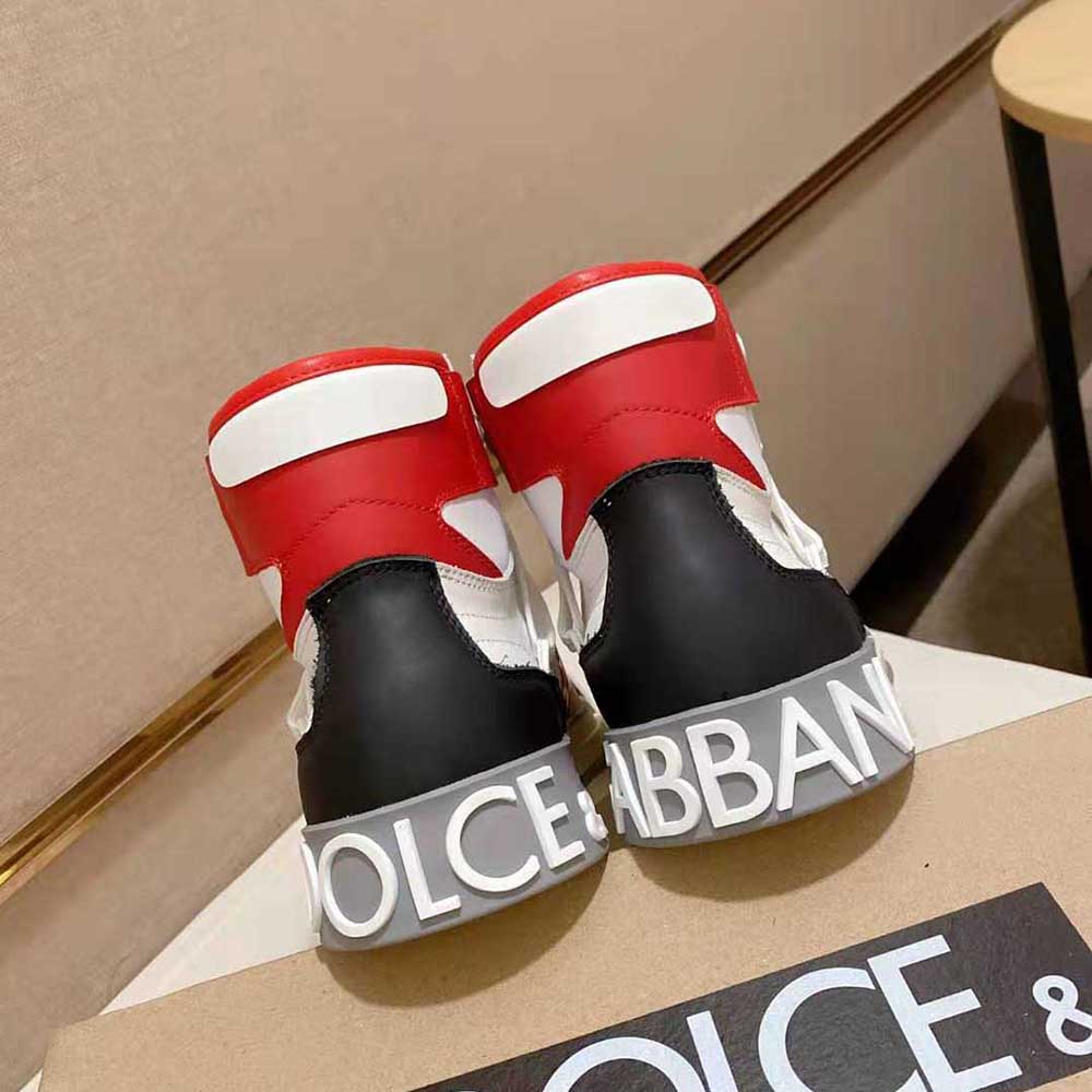 Dolce Gabbana D&G Men Calfskin Custom 2.Zero High-Top Sneakers with Contrasting Details-Red - image 7