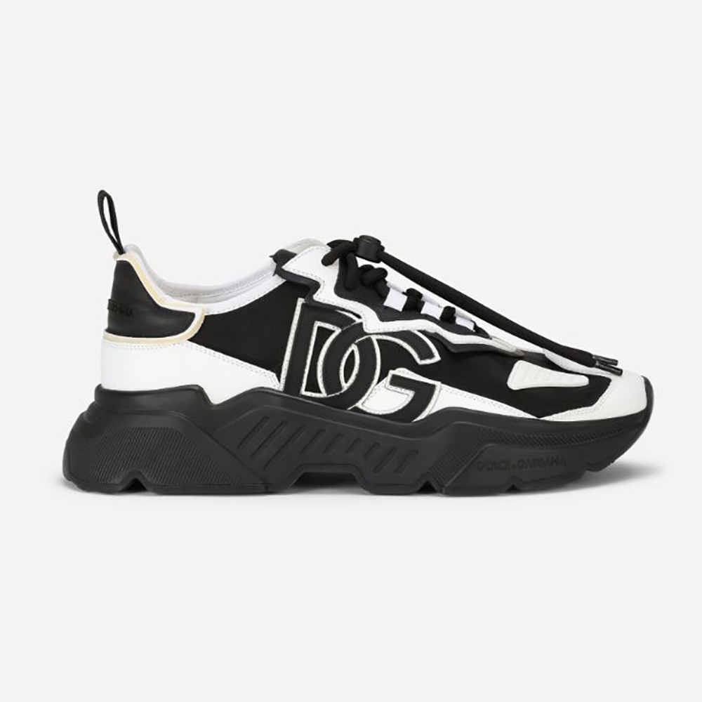 Side view of Dolce Gabbana D&G Men Mixed-Materials Daymaster Sneakers in black