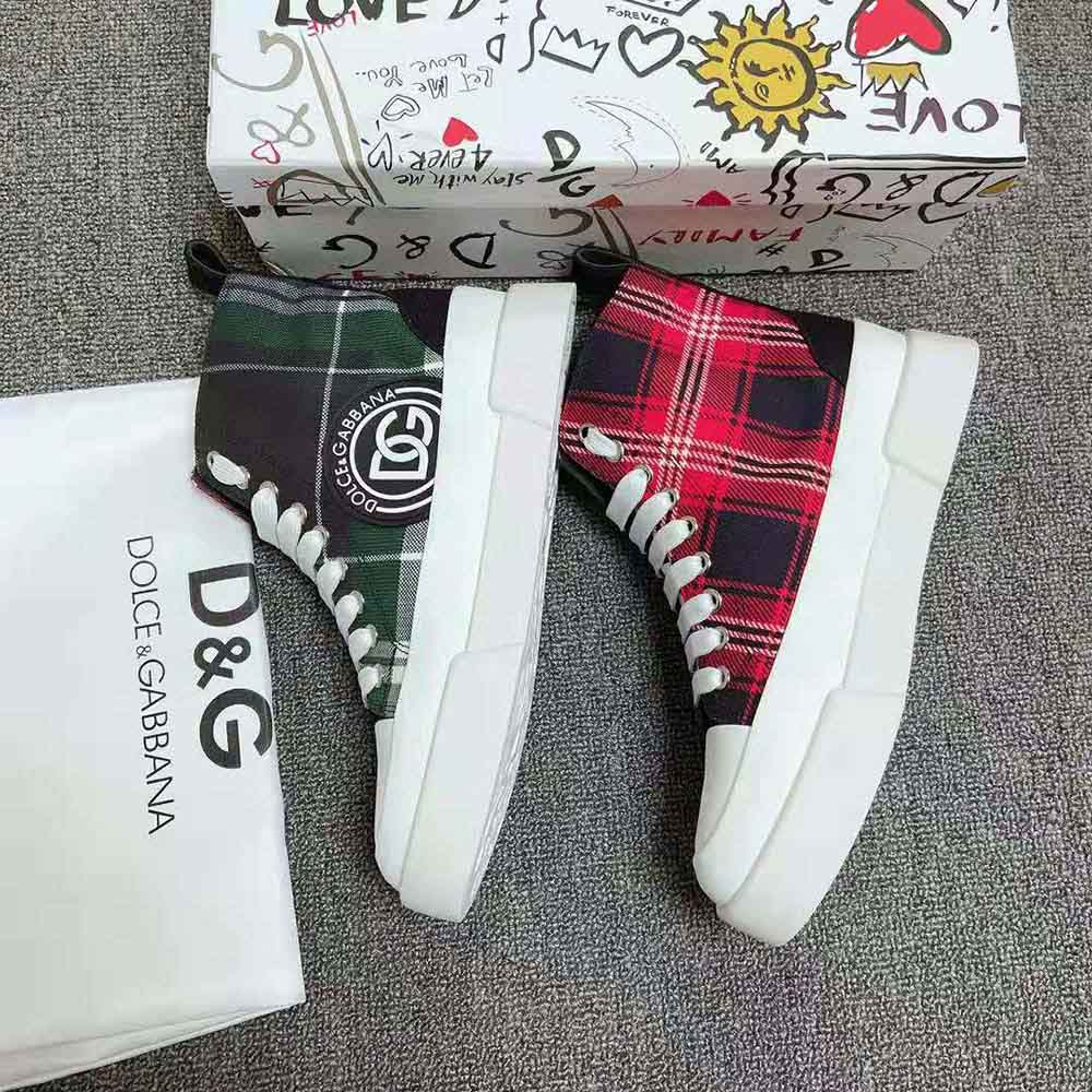 Dolce Gabbana D&G Unisex Two-Tone Tartan Portofino Light Mid-Top Sneakers - image 5