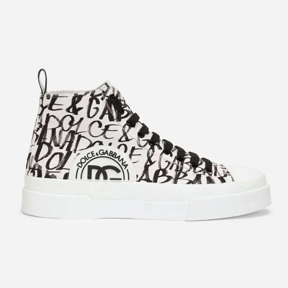 Side view of Dolce Gabbana D&G Unisex Canvas Portofino Light Mid-Top Sneakers