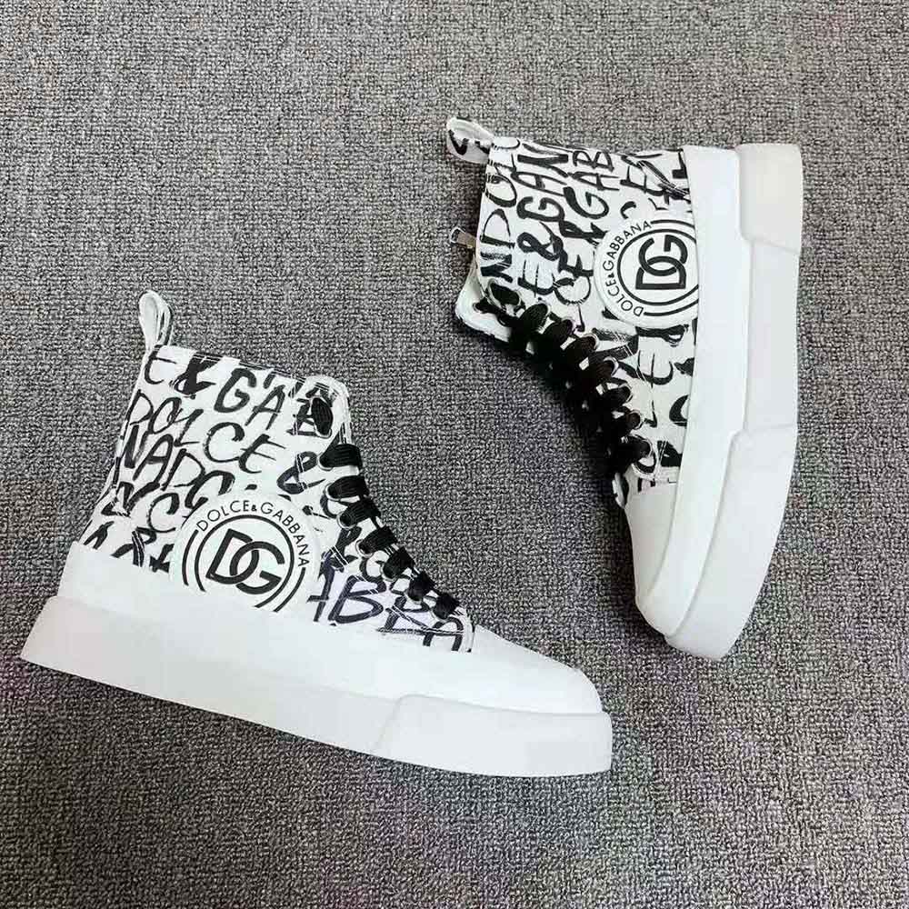 Top angle showing lace-up detail on Dolce Gabbana D&G Portofino sneakers