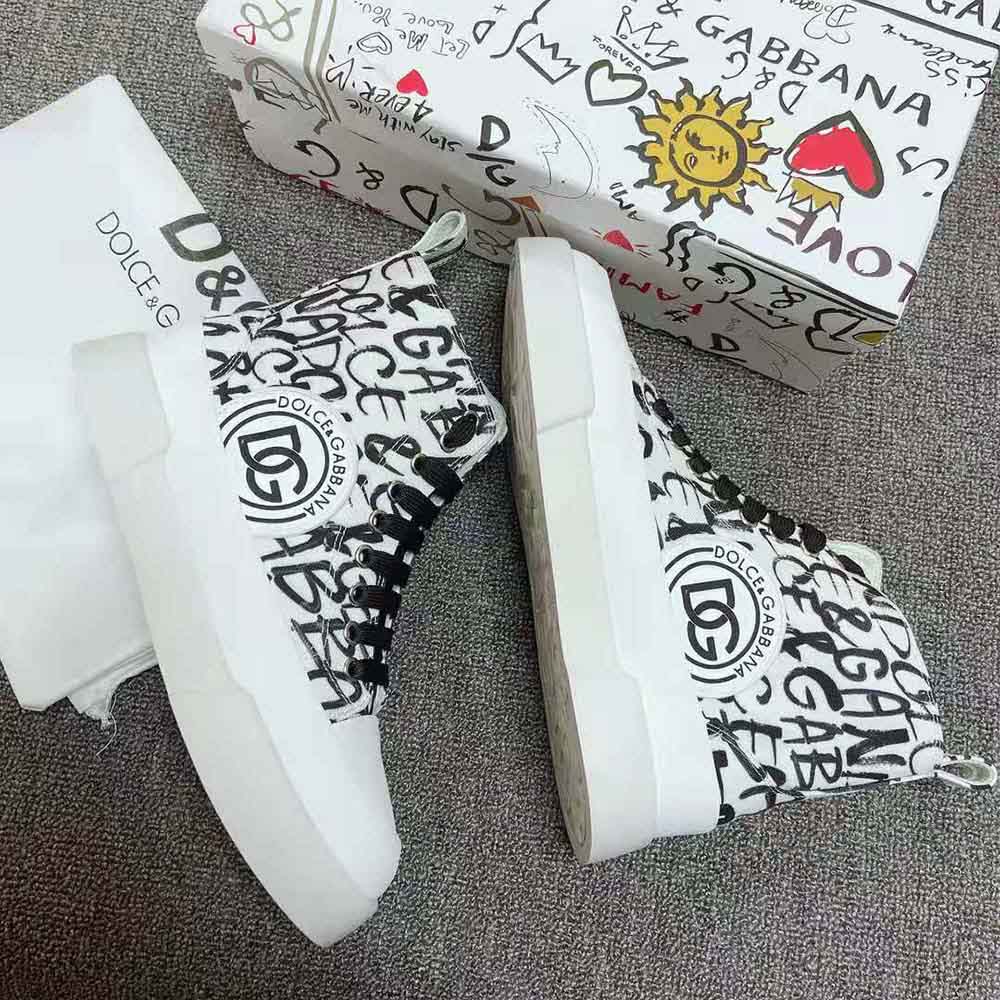 Dolce Gabbana D&G Unisex Canvas Portofino Light Mid-Top Sneakers with DG Logo Print - image 4