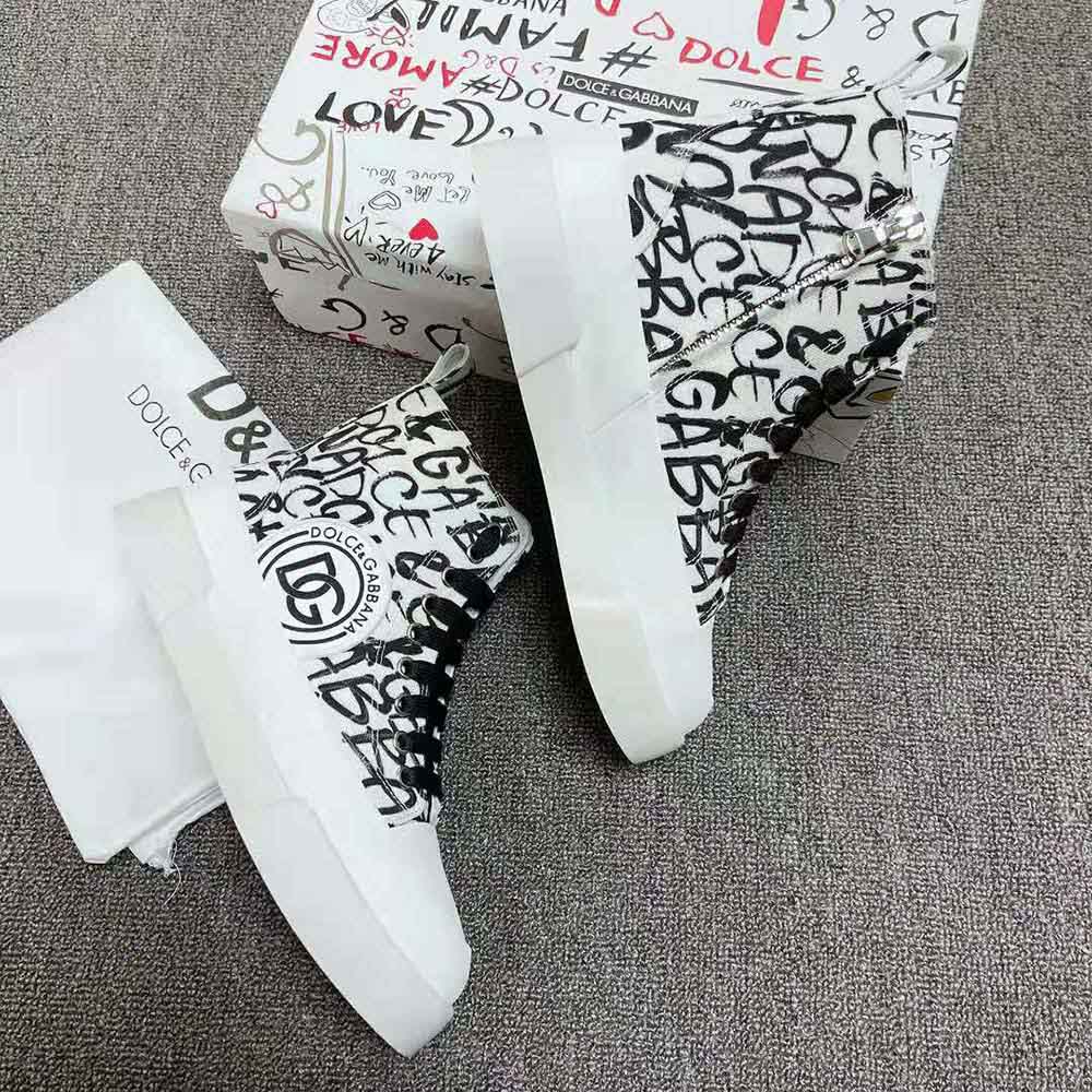 Dolce Gabbana D&G Unisex Canvas Portofino Light Mid-Top Sneakers with DG Logo Print - image 9