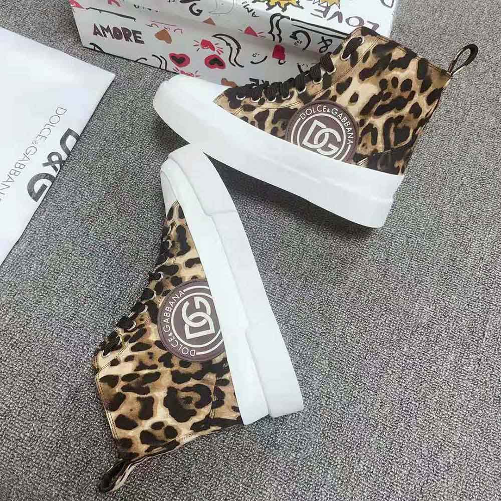 Dolce Gabbana D&G Women Cotton drill Portofino Light Mid-Top Sneakers with Leopard Print - image 6