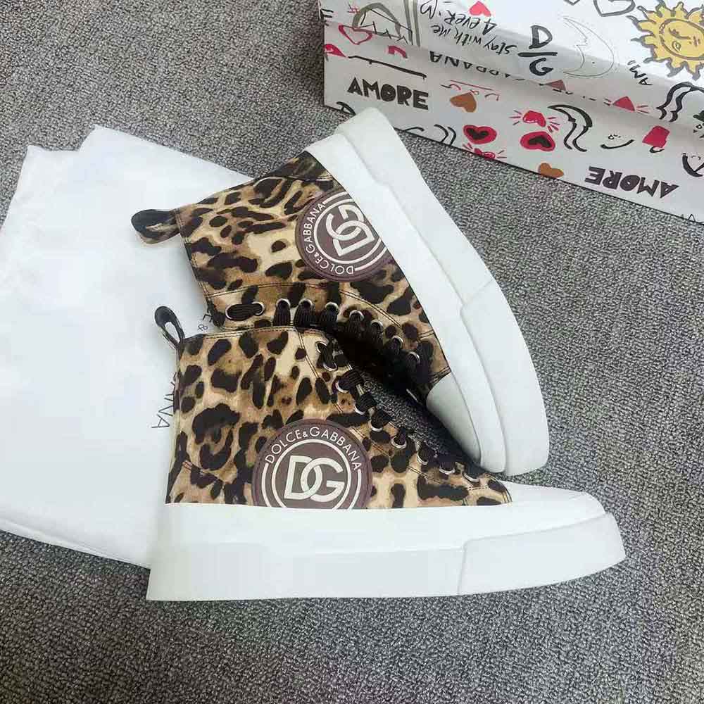 Dolce Gabbana D&G Women Cotton drill Portofino Light Mid-Top Sneakers with Leopard Print - image 7