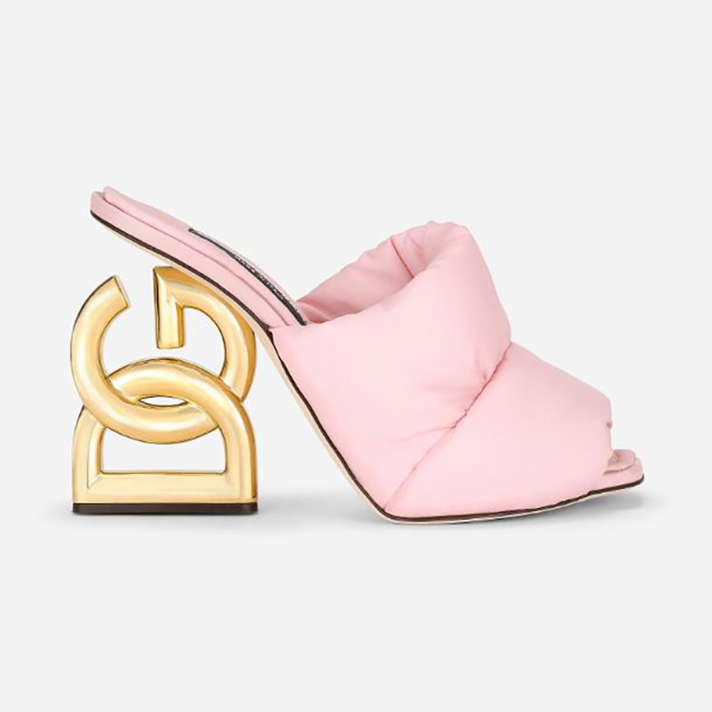 Side profile of Dolce Gabbana D&G Women Down-Padded Mules Pink
