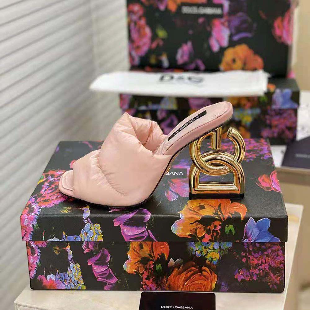 Dolce Gabbana D&G Women Down-Padded Mules with DG Pop Heel-Pink - image 8