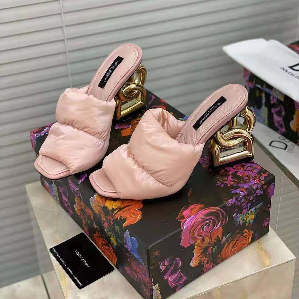 Overhead view showing padded leather upper on Dolce Gabbana mules