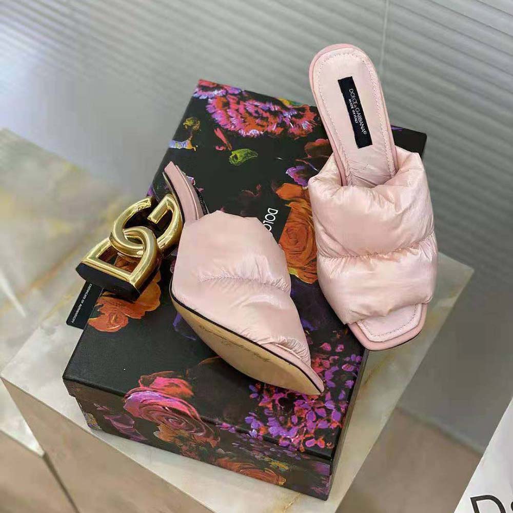 Dolce Gabbana D&G Women Down-Padded Mules with DG Pop Heel-Pink - image 4