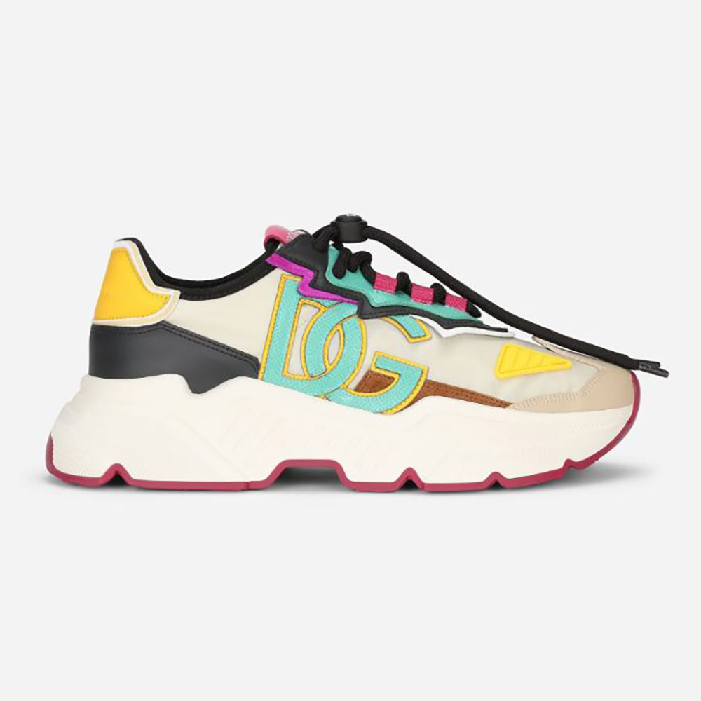 Side view of Dolce Gabbana D&G Women Mixed-materials Daymaster Sneakers in white