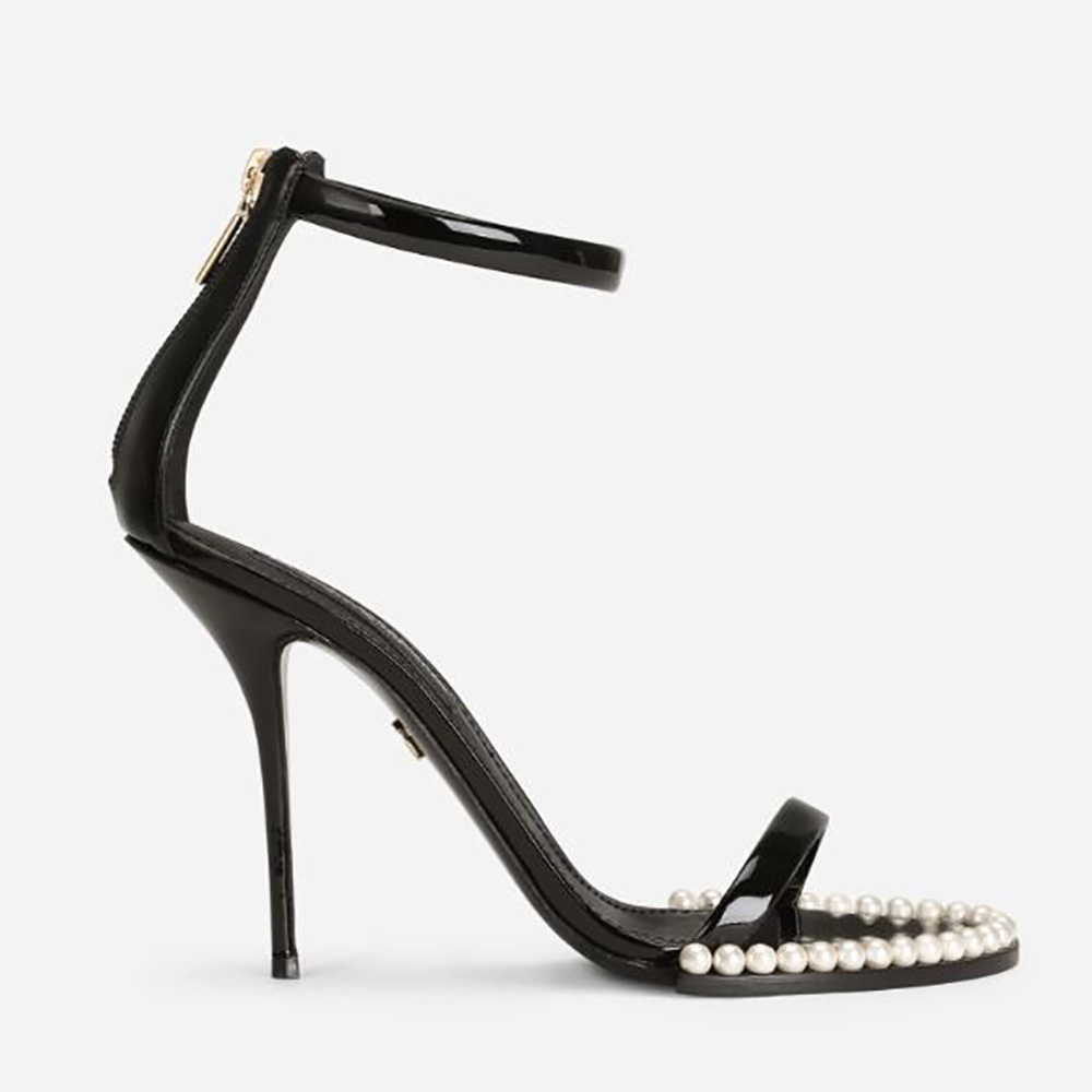 Side view of Dolce Gabbana D&G Women Patent Leather Sandals with Pearls