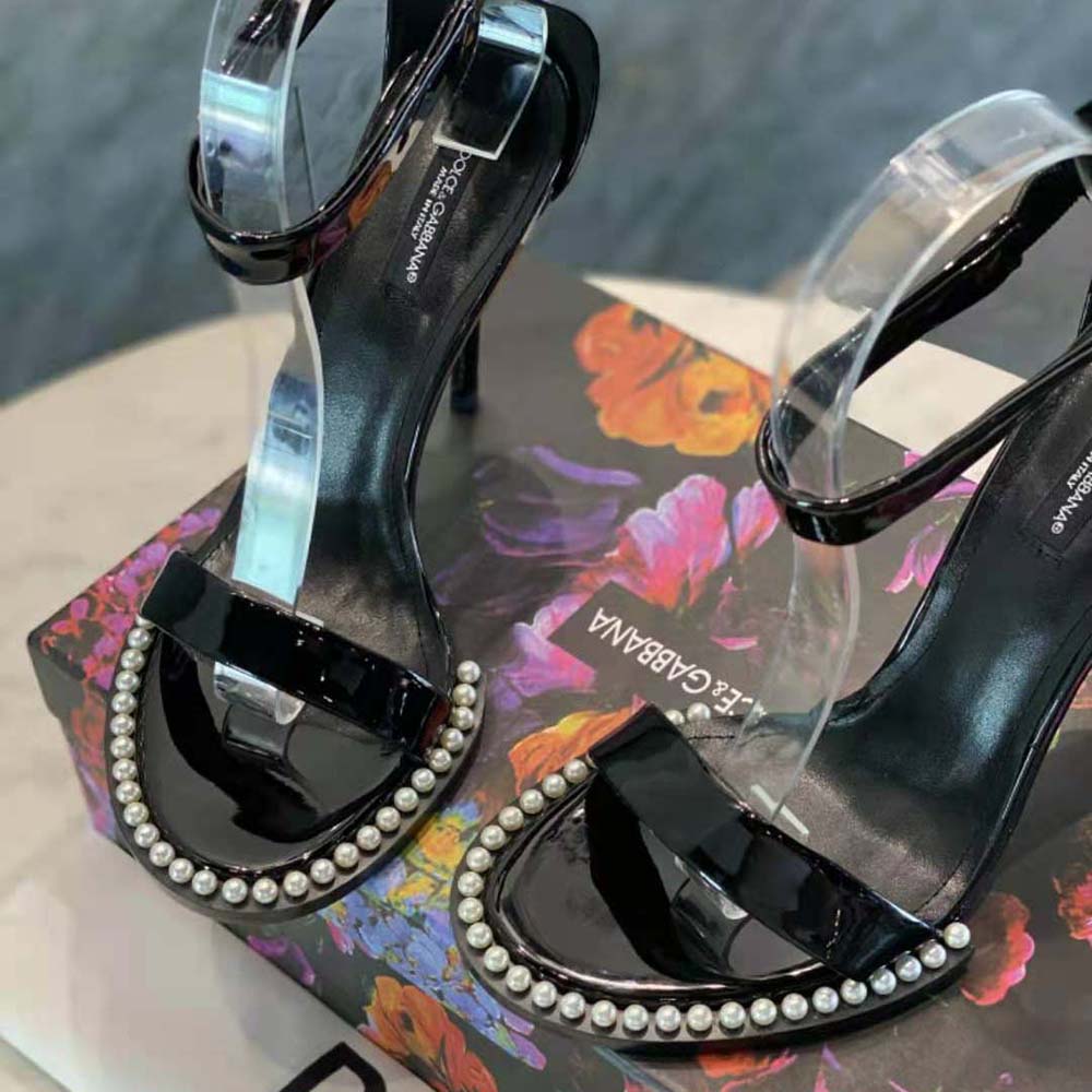 Dolce Gabbana D&G Women Patent Leather Sandals with Pearls - image 10