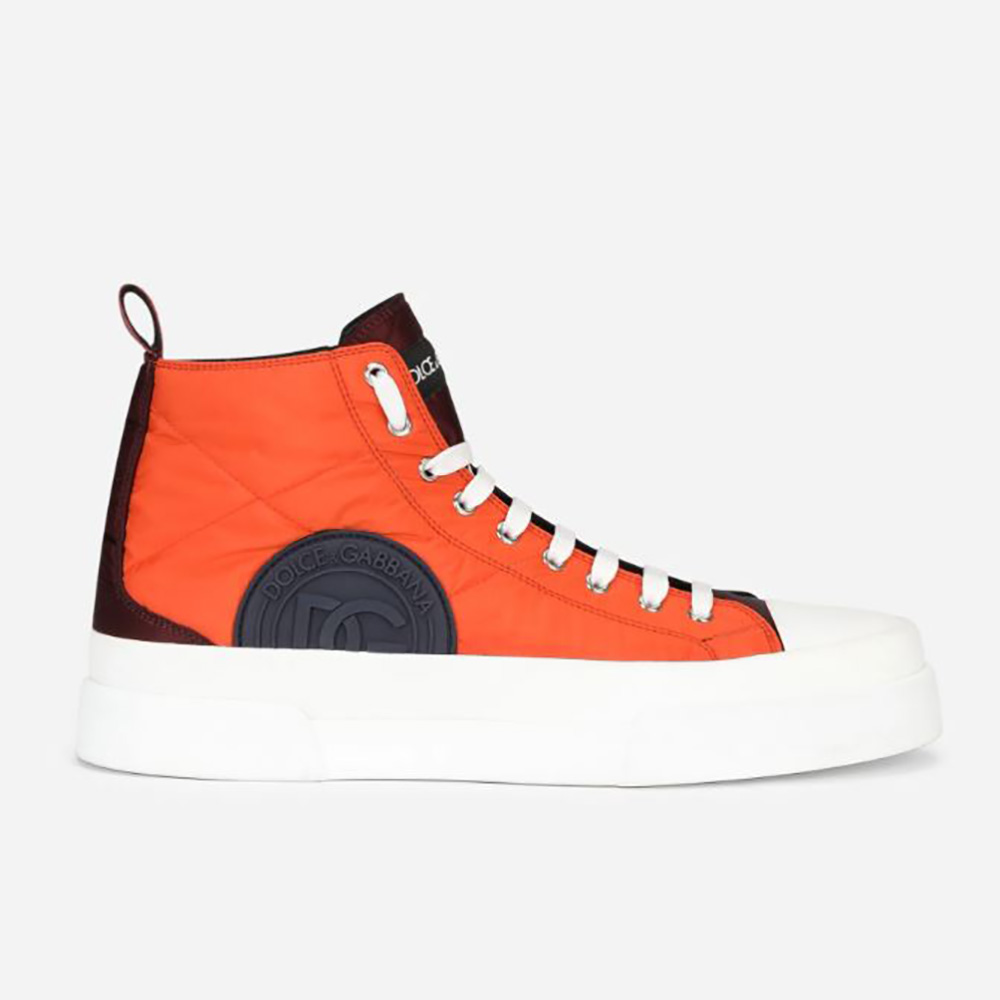 Side profile of Dolce Gabbana D&G Unisex Quilted Two-Tone Nylon Portofino Light Mid-Top Sneakers