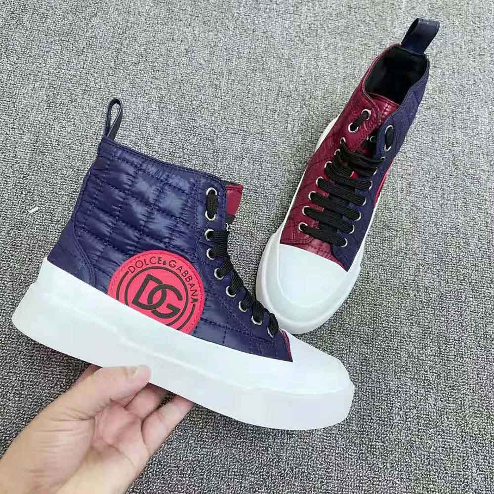 Dolce Gabbana D&G Unisex Quilted Two-Tone Nylon Portofino Light Mid-Top Sneakers-Navy - image 8