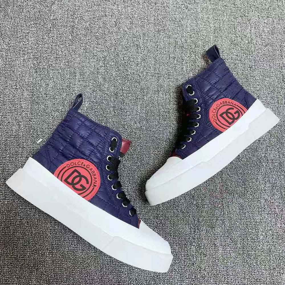 Dolce Gabbana D&G Unisex Quilted Two-Tone Nylon Portofino Light Mid-Top Sneakers-Navy - image 5