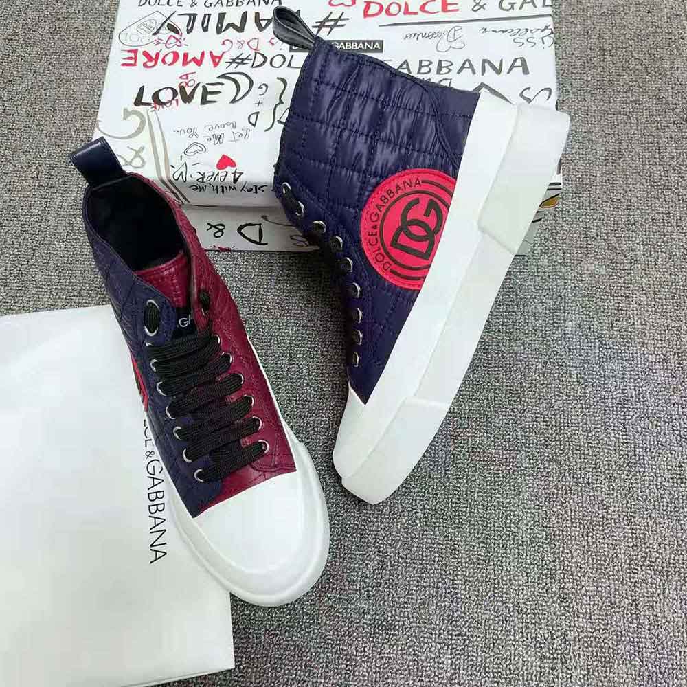 Dolce Gabbana D&G Unisex Quilted Two-Tone Nylon Portofino Light Mid-Top Sneakers-Navy - image 7