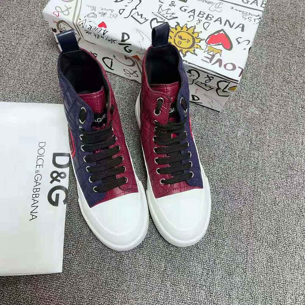 Dolce Gabbana D&G Unisex Quilted Two-Tone Nylon Portofino Light Mid-Top Sneakers-Navy - image 6