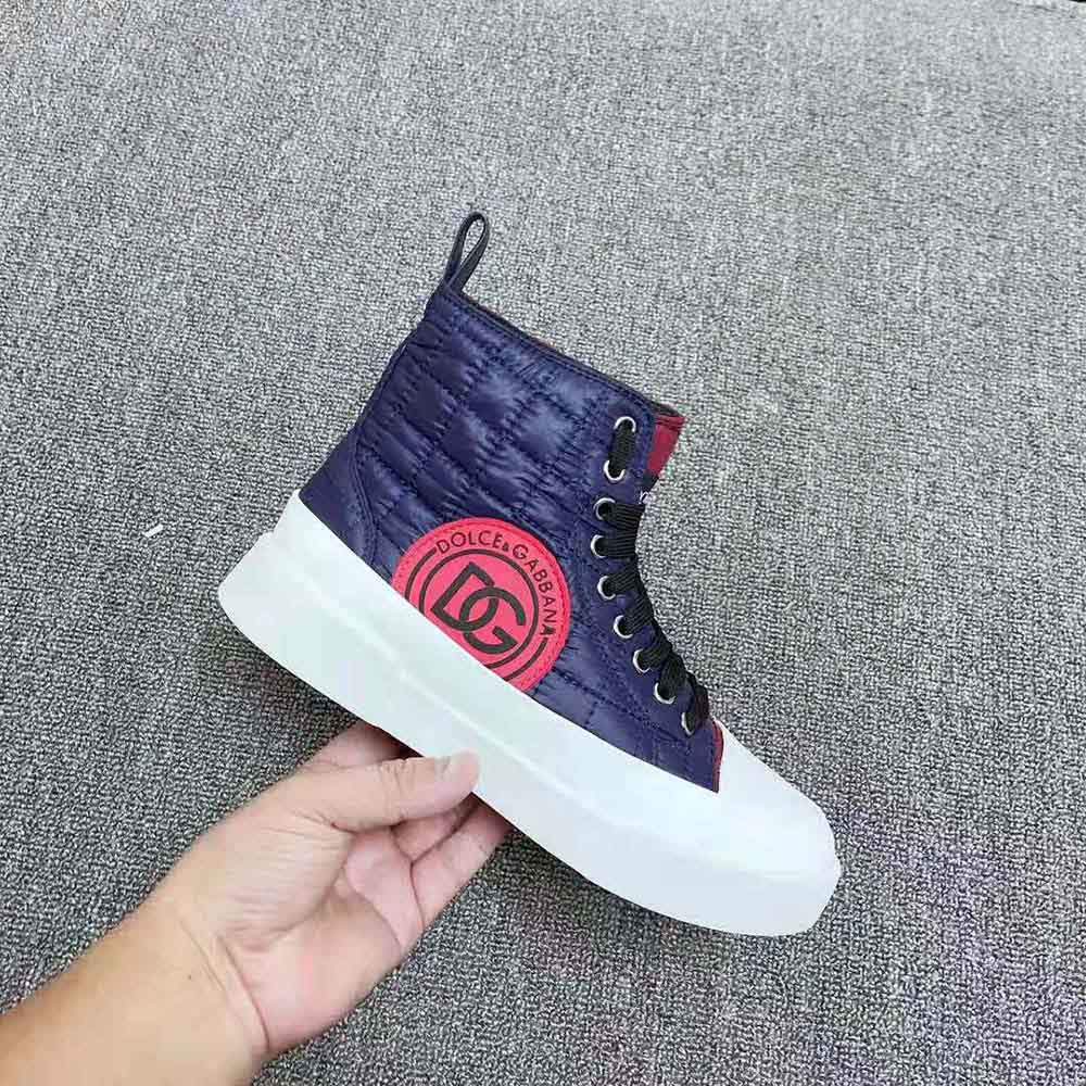 Dolce Gabbana D&G Unisex Quilted Two-Tone Nylon Portofino Light Mid-Top Sneakers-Navy - image 9