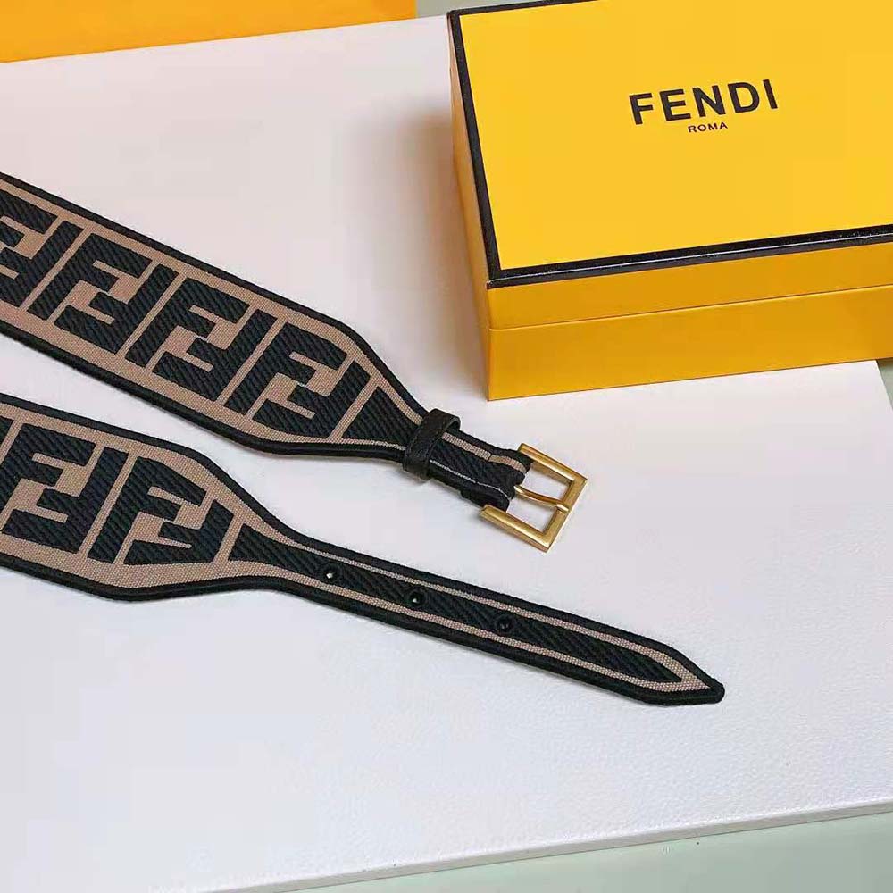 Fendi Women Canvas High Waist Belt 6 cm-Brown - image 8