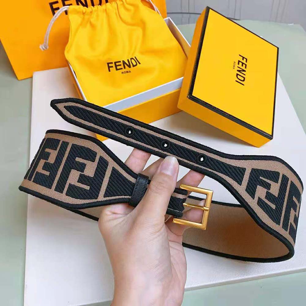 Fendi Women Canvas High Waist Belt 6 cm-Brown - image 7