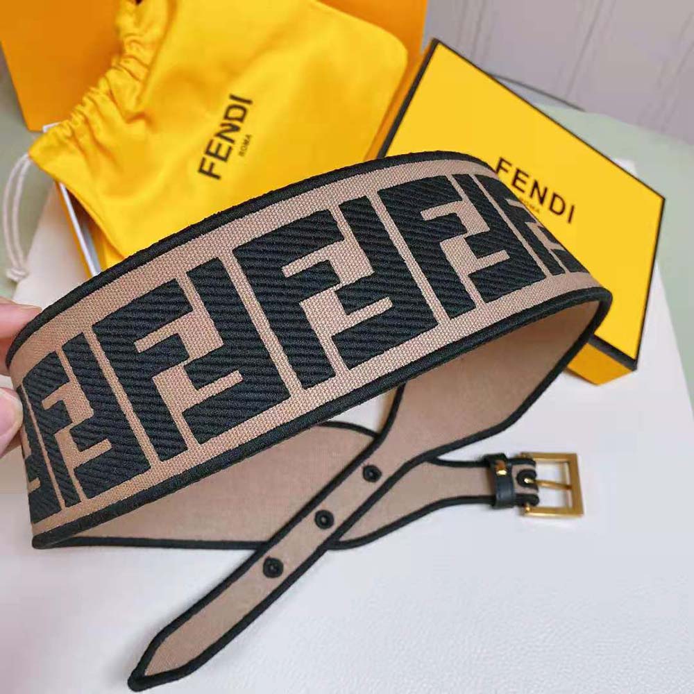 Fendi Women Canvas High Waist Belt 6 cm-Brown - image 6
