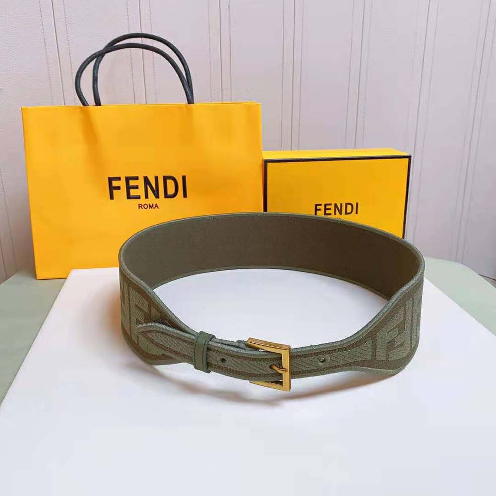 Fendi Women Canvas High Waist Belt 6 cm-Green - image 2