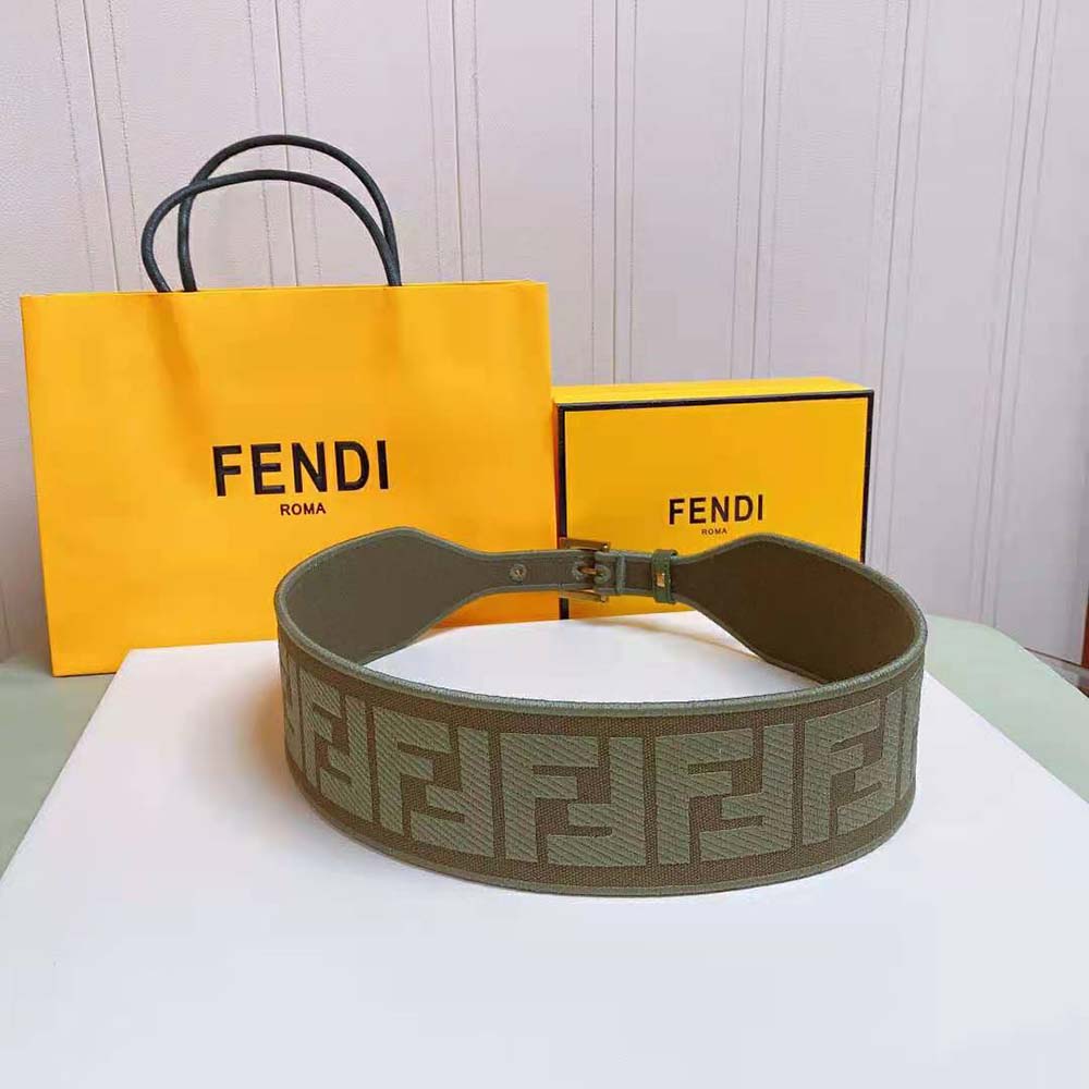Fendi Women Canvas High Waist Belt 6 cm-Green - image 3