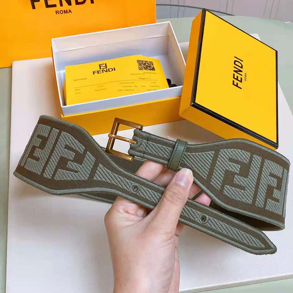 Fendi Women Canvas High Waist Belt 6 cm-Green - image 4