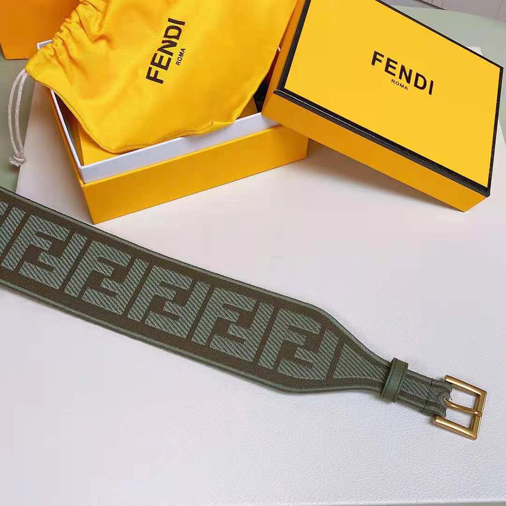 Fendi Women Canvas High Waist Belt 6 cm-Green - image 7