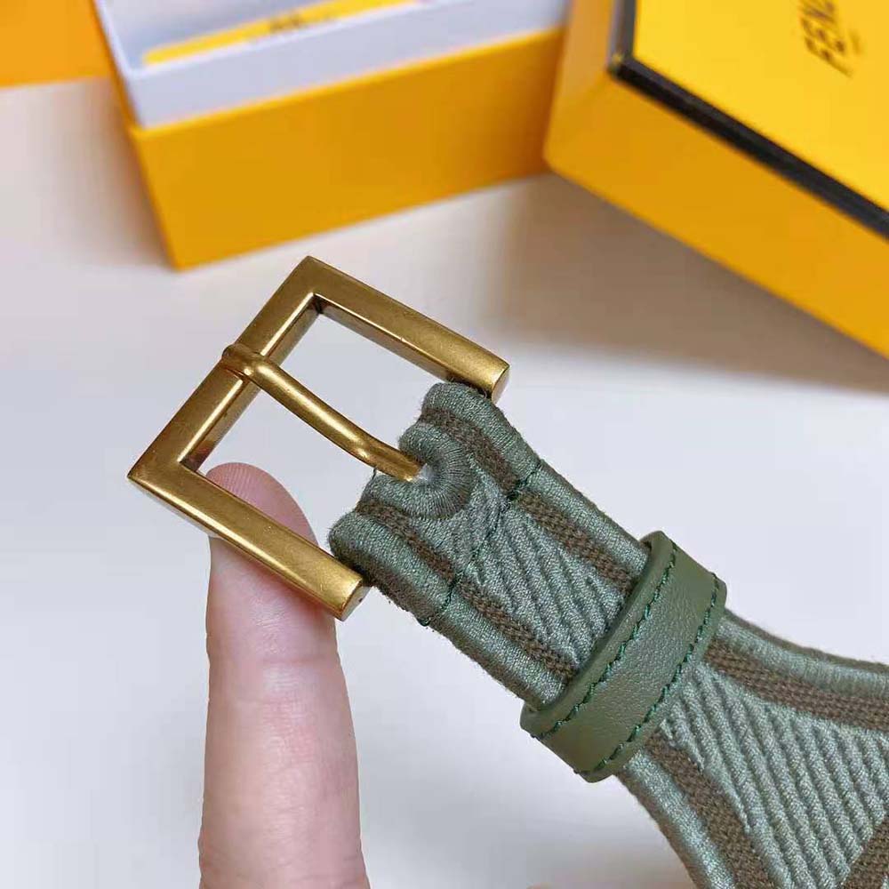 Fendi Women Canvas High Waist Belt 6 cm-Green - image 5