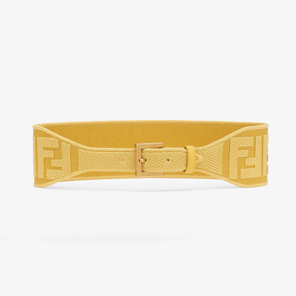 Close-up of Fendi Women Canvas High Waist Belt 6 cm-Yellow buckle detail