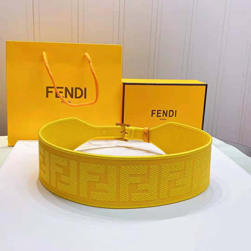 Side angle of Fendi Women Canvas High Waist Belt 6 cm-Yellow showing texture