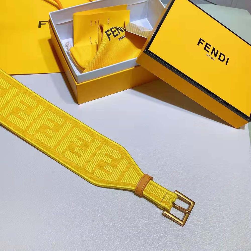 Fendi Women Canvas High Waist Belt 6 cm-Yellow - image 7