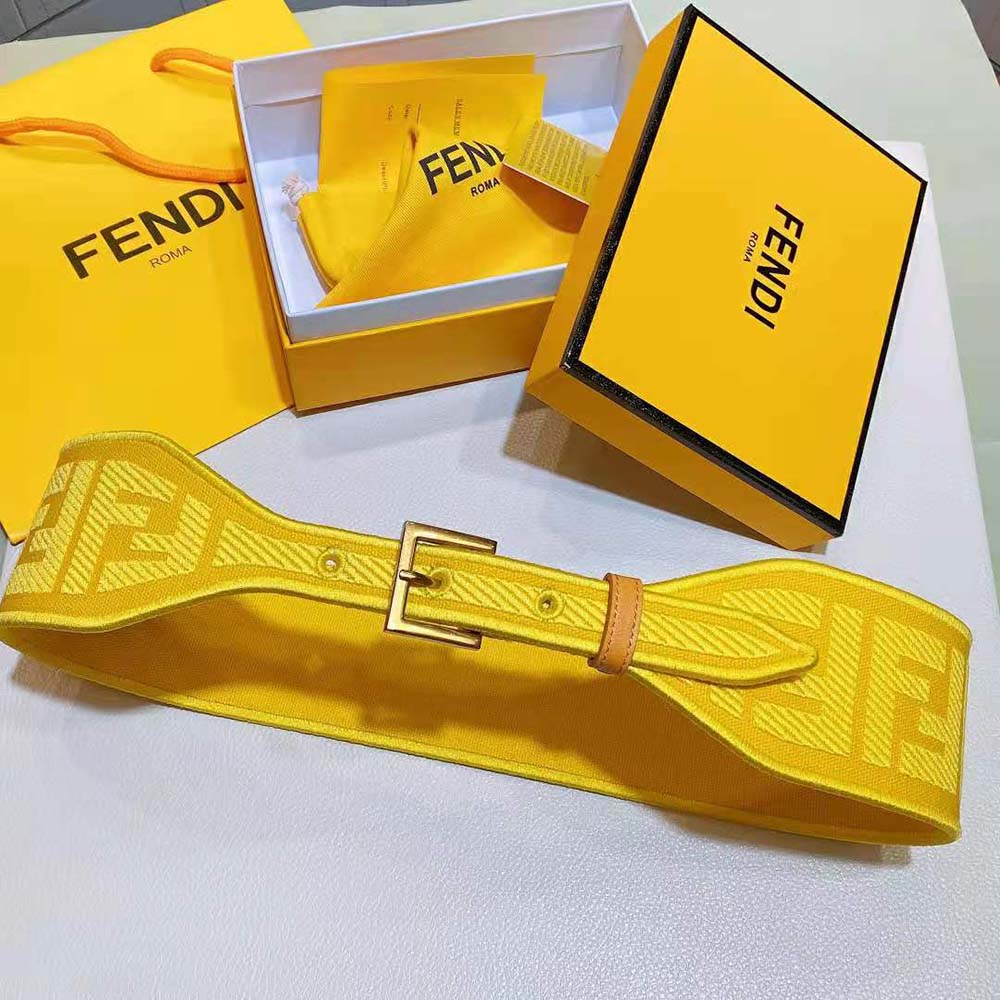 Fendi Women Canvas High Waist Belt 6 cm-Yellow - image 4