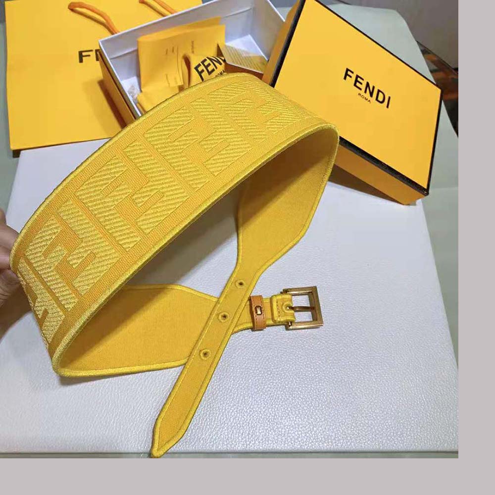 Fendi Women Canvas High Waist Belt 6 cm-Yellow - image 5