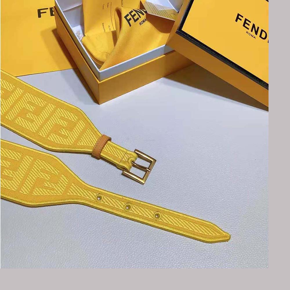 Fendi Women Canvas High Waist Belt 6 cm-Yellow - image 6