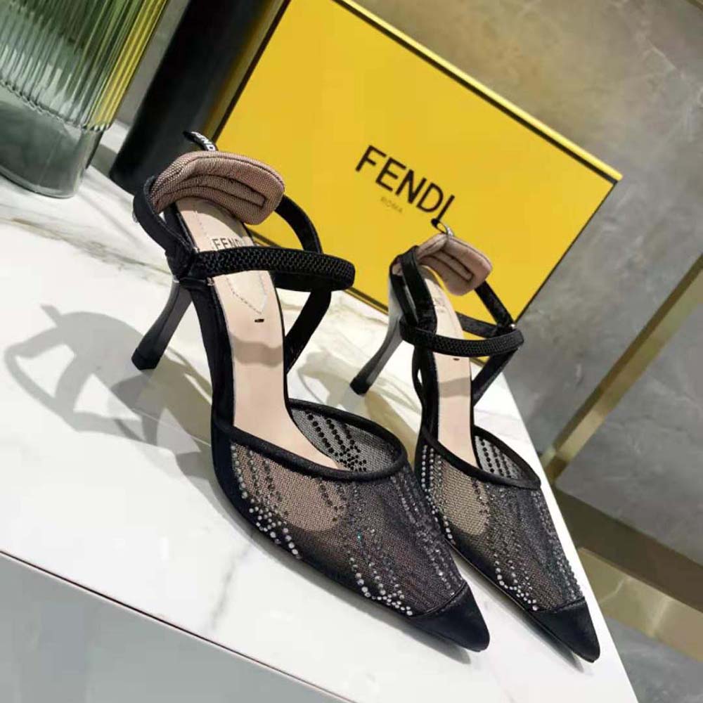 Close-up of rhinestone embroidery on Fendi Women Colibri slingback