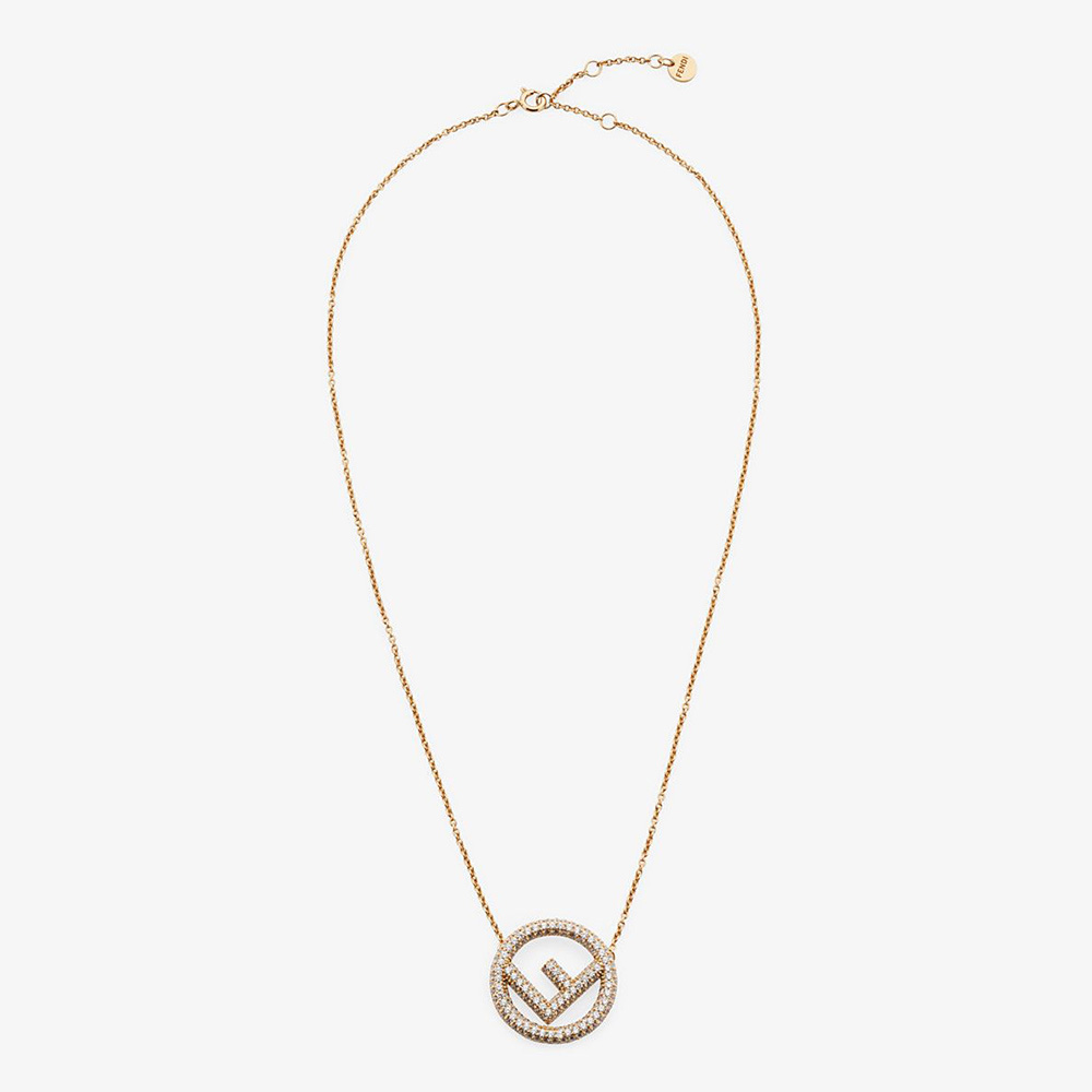 Front view of Fendi Women F is Fendi Gold Color Necklace with logo pendant