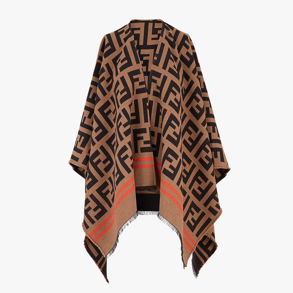 Fendi Women FF Poncho Multicolor Wool and Silk Poncho-Brown - image 1