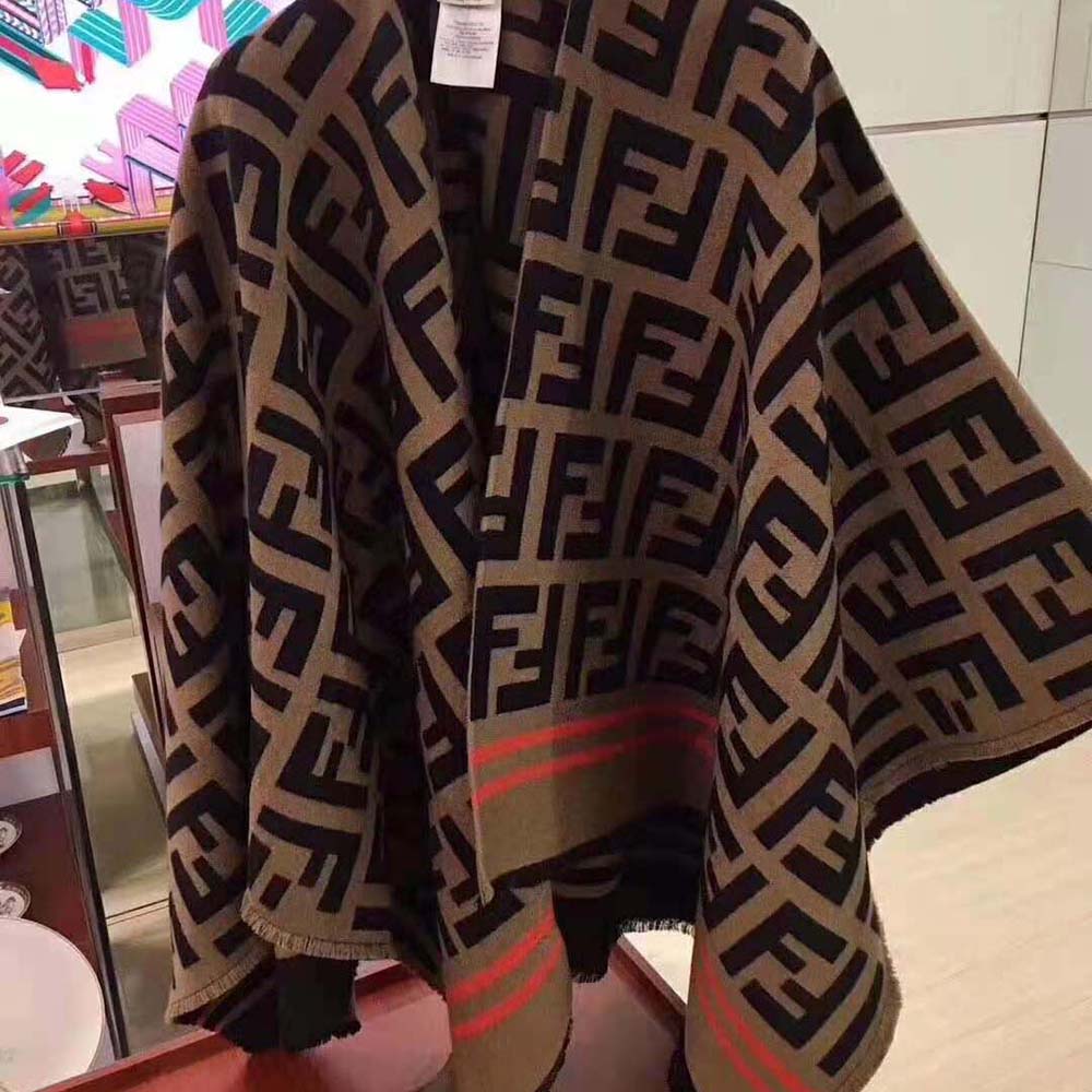 Fendi Women FF Poncho Multicolor Wool and Silk Poncho-Brown - image 2