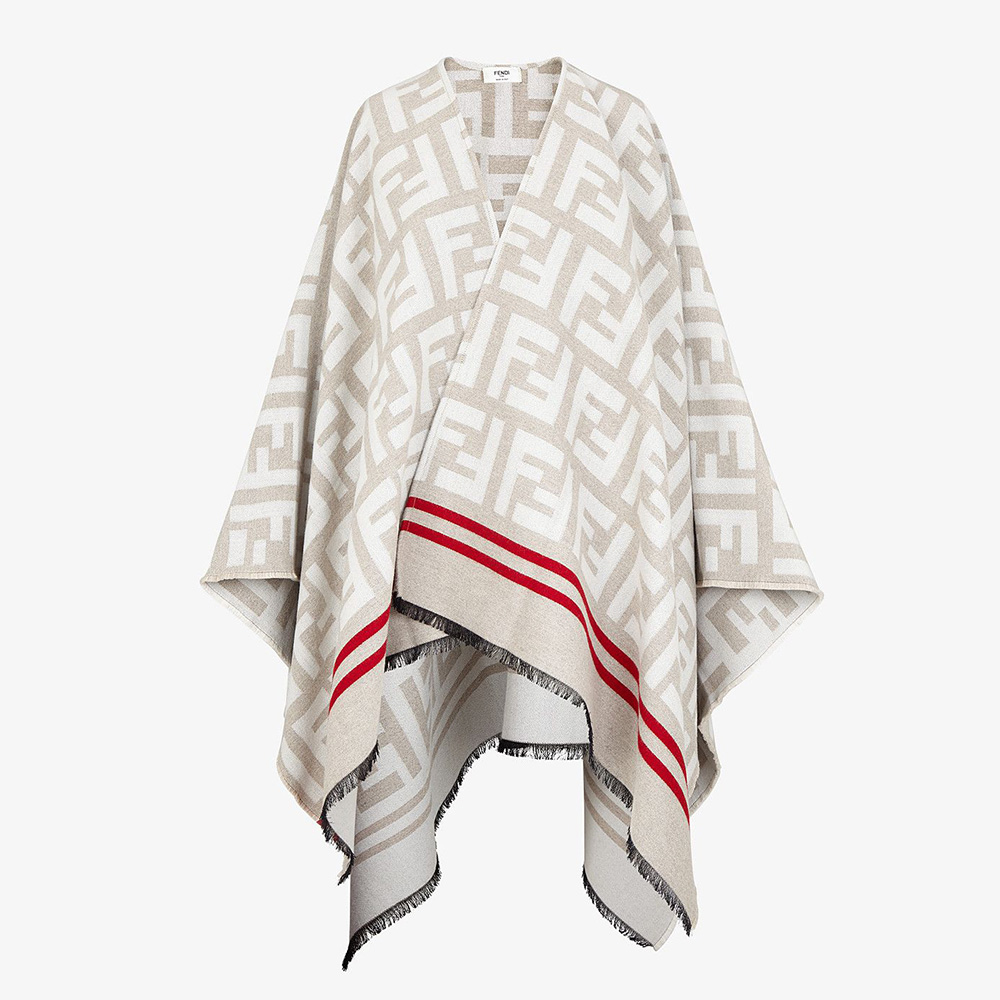 Front view of Fendi Women FF Poncho Multicolor Wool and Silk Poncho-White