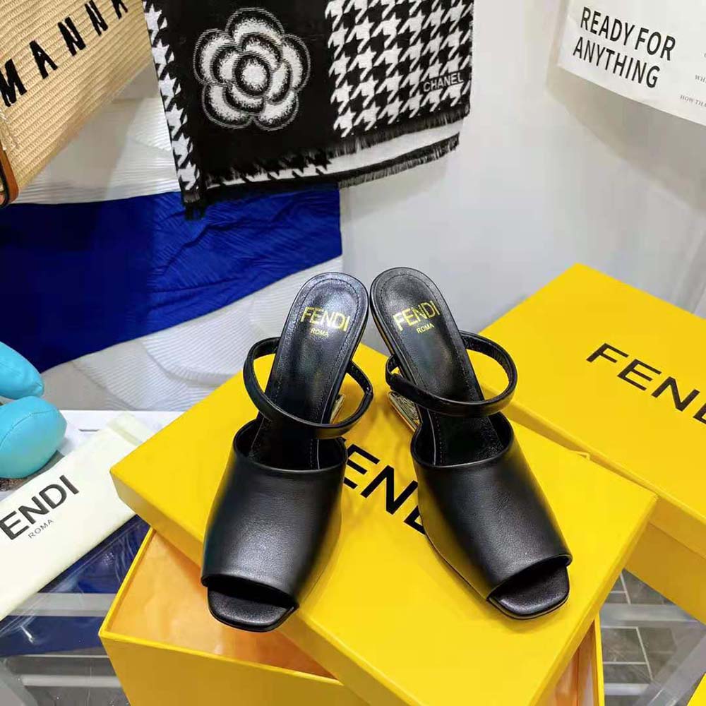 Fendi Women First Black Leather High-Heeled Sandals - image 4