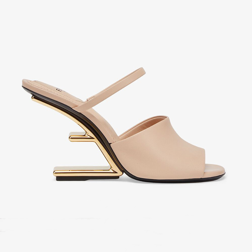 Side view of Fendi Women First Pink Leather High-Heeled Sandals