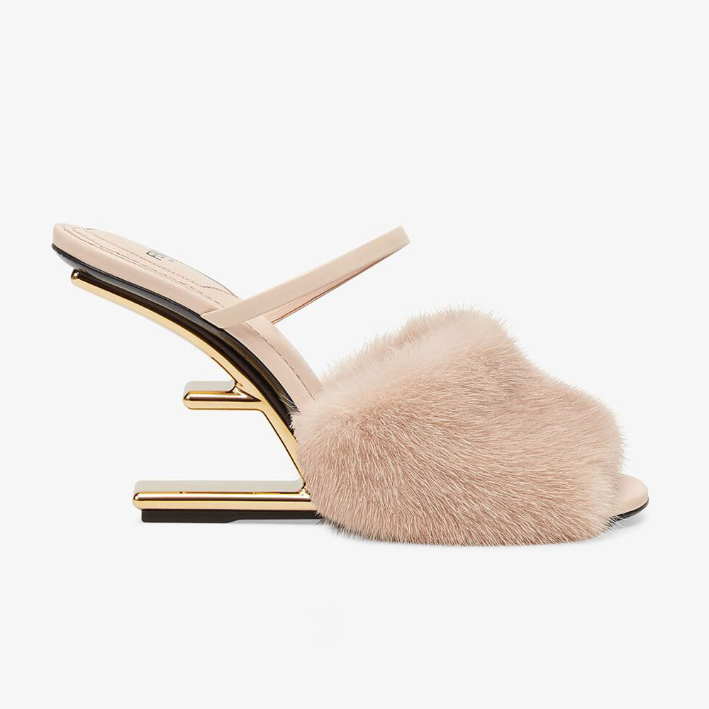Side angle of Fendi Women First Pink Mink High-Heeled Sandals